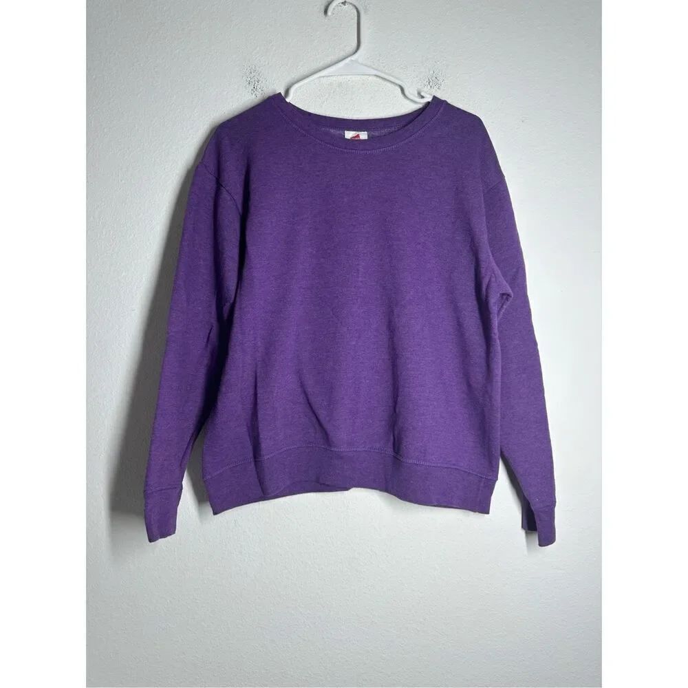 Hanes  Ecosmart Sweatshirt Womens Purple Cotton Blend Crew Neck Sweatshirt Sz L